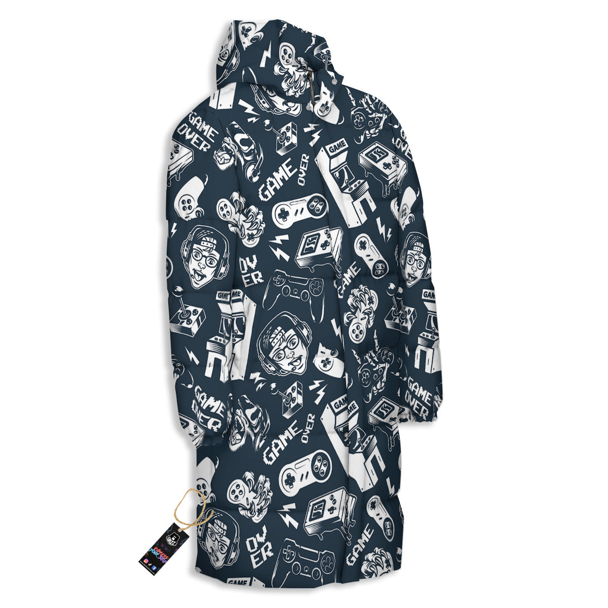 Devices Video Game Print Pattern Long Down Jacket-grizzshop