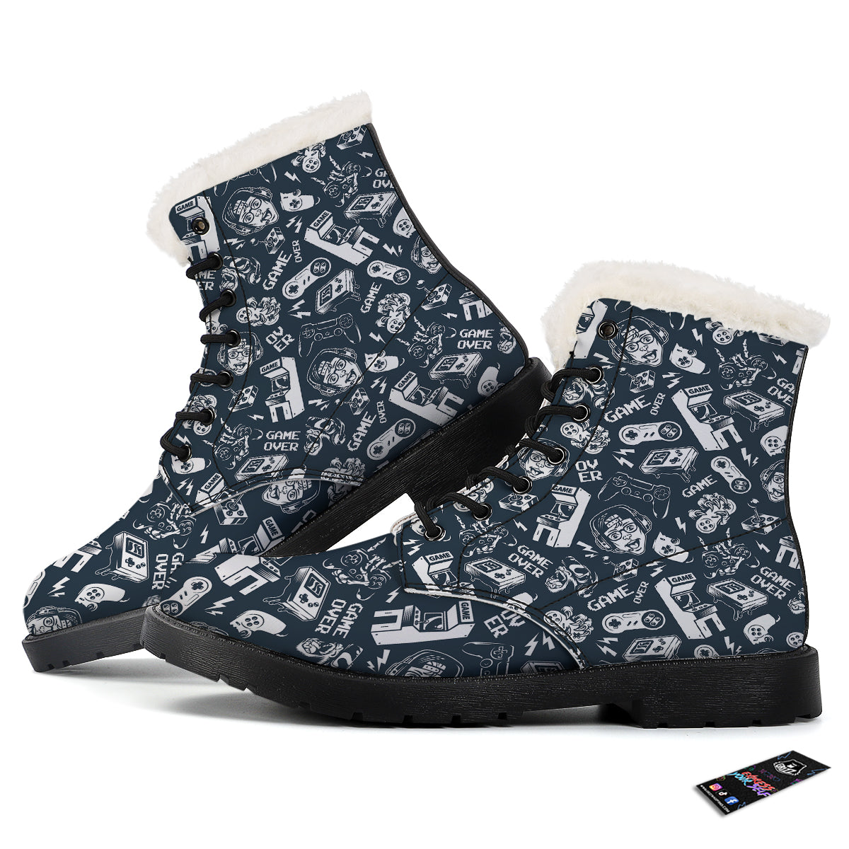 Devices Video Game Print Pattern Winter Boots-grizzshop