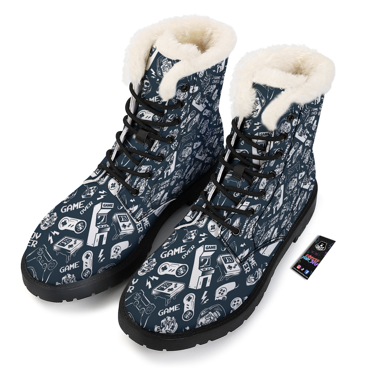Devices Video Game Print Pattern Winter Boots-grizzshop