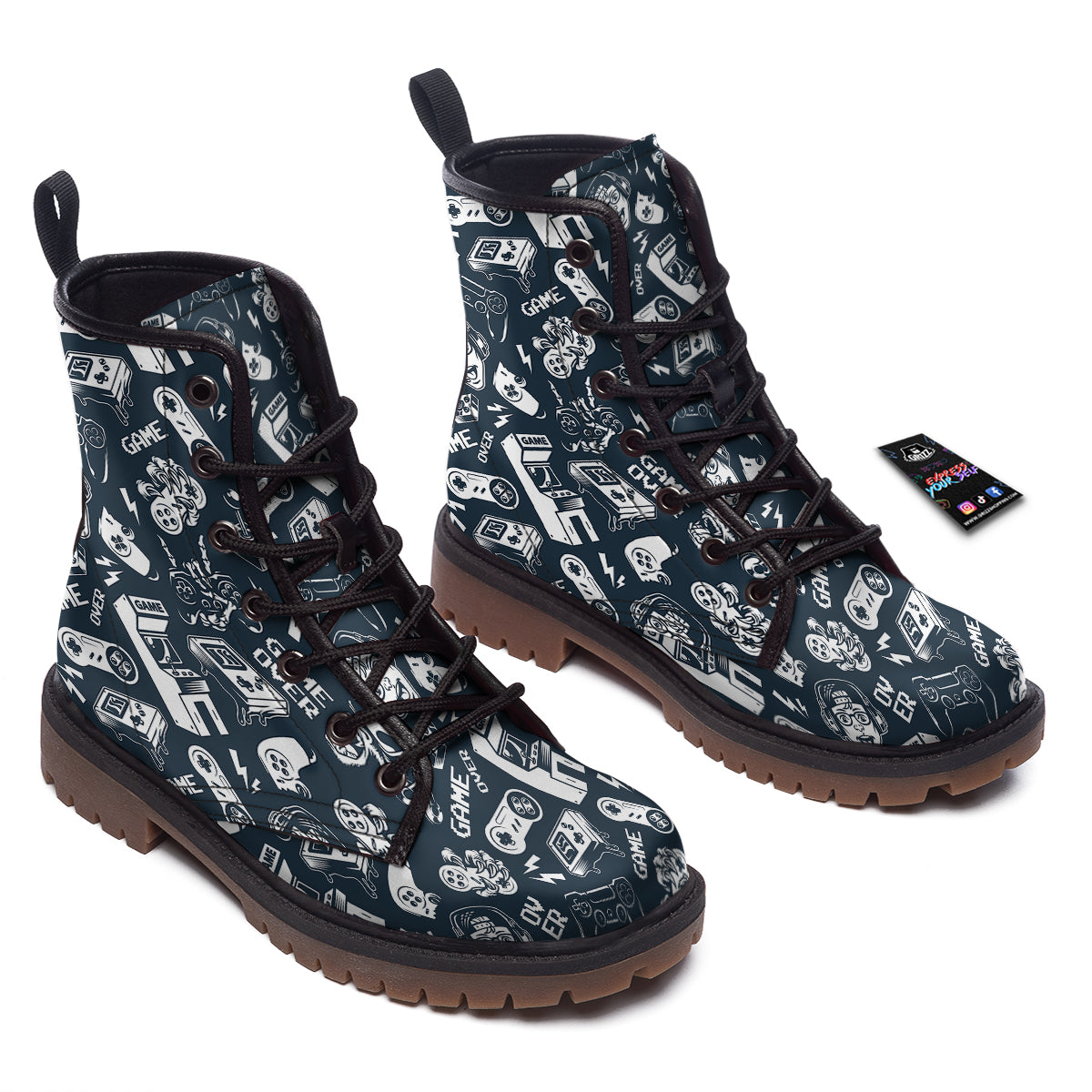 Devices Video Game Print Pattern Work Boots-grizzshop