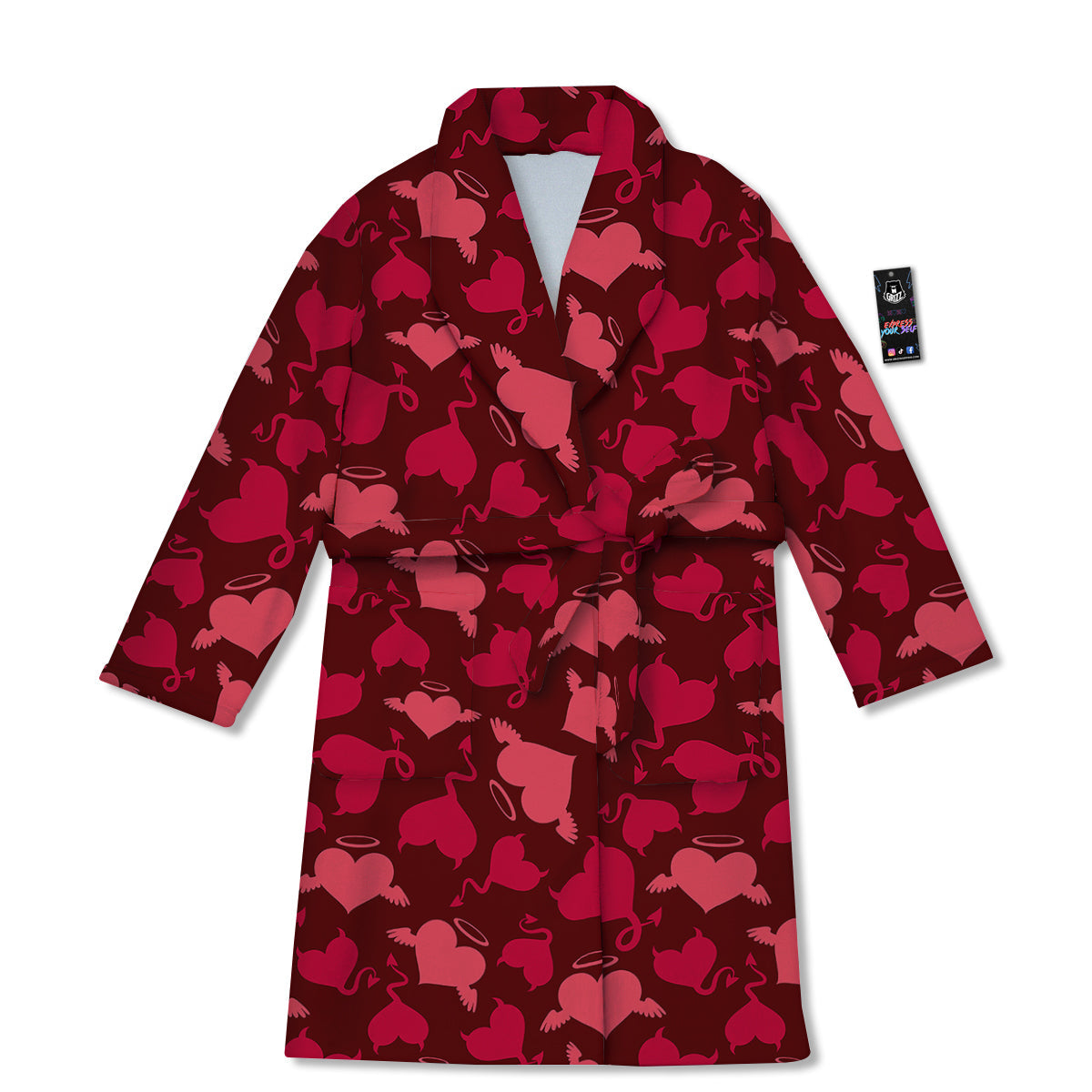 Devil And Angel Hearts Print Pattern Bathrobe-grizzshop