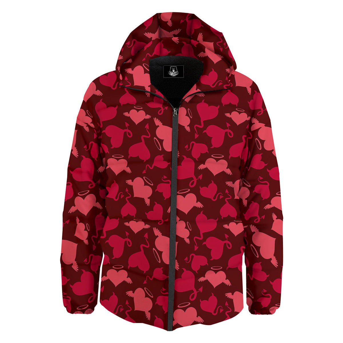 Devil And Angel Hearts Print Pattern Down Jacket-grizzshop
