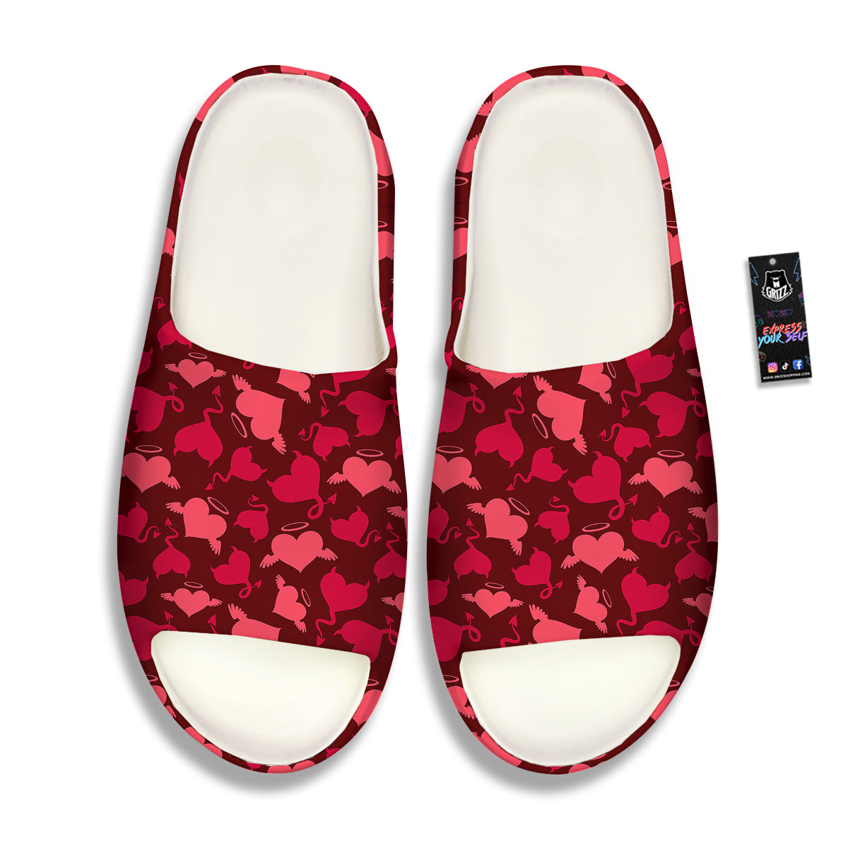 Devil And Angel Hearts Print Pattern Sandals-grizzshop