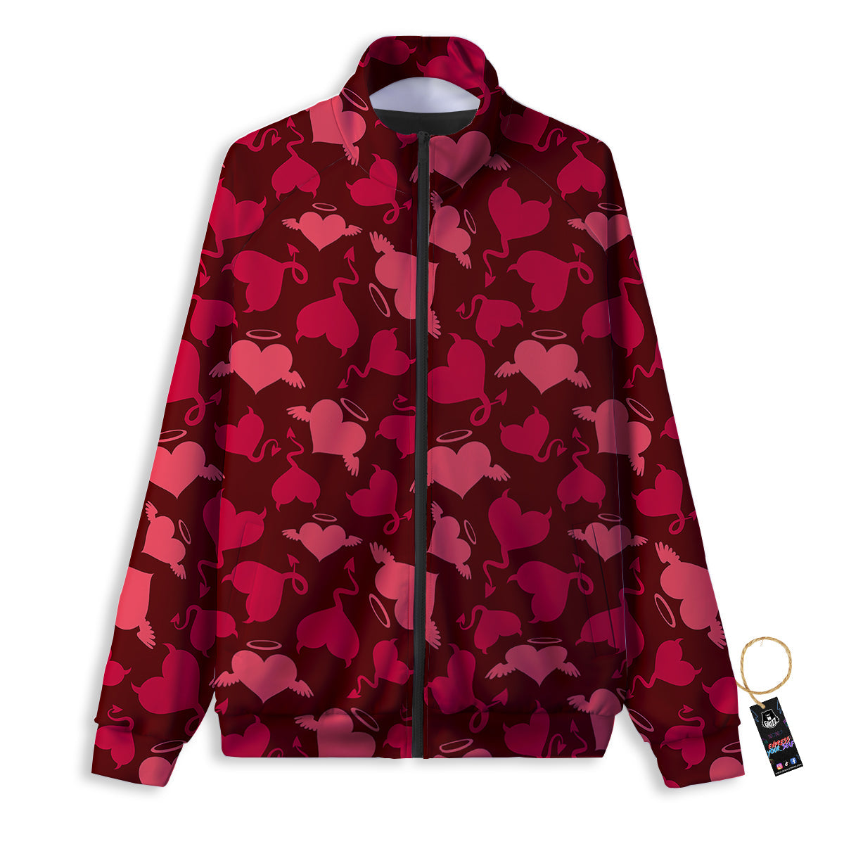 Devil And Angel Hearts Print Pattern Track Jacket-grizzshop