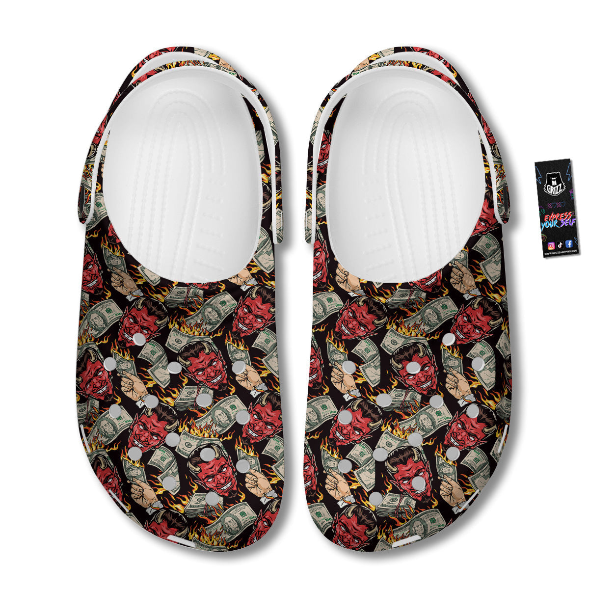 Devil And Dollar Print Pattern Clog-grizzshop