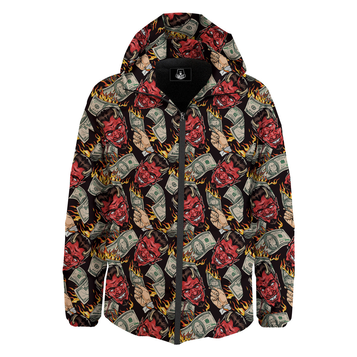 Devil And Dollar Print Pattern Down Jacket-grizzshop