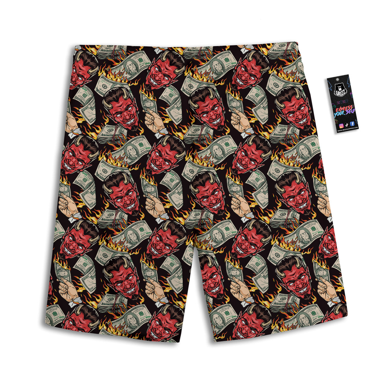 Devil And Dollar Print Pattern Men's Athletic Shorts-grizzshop