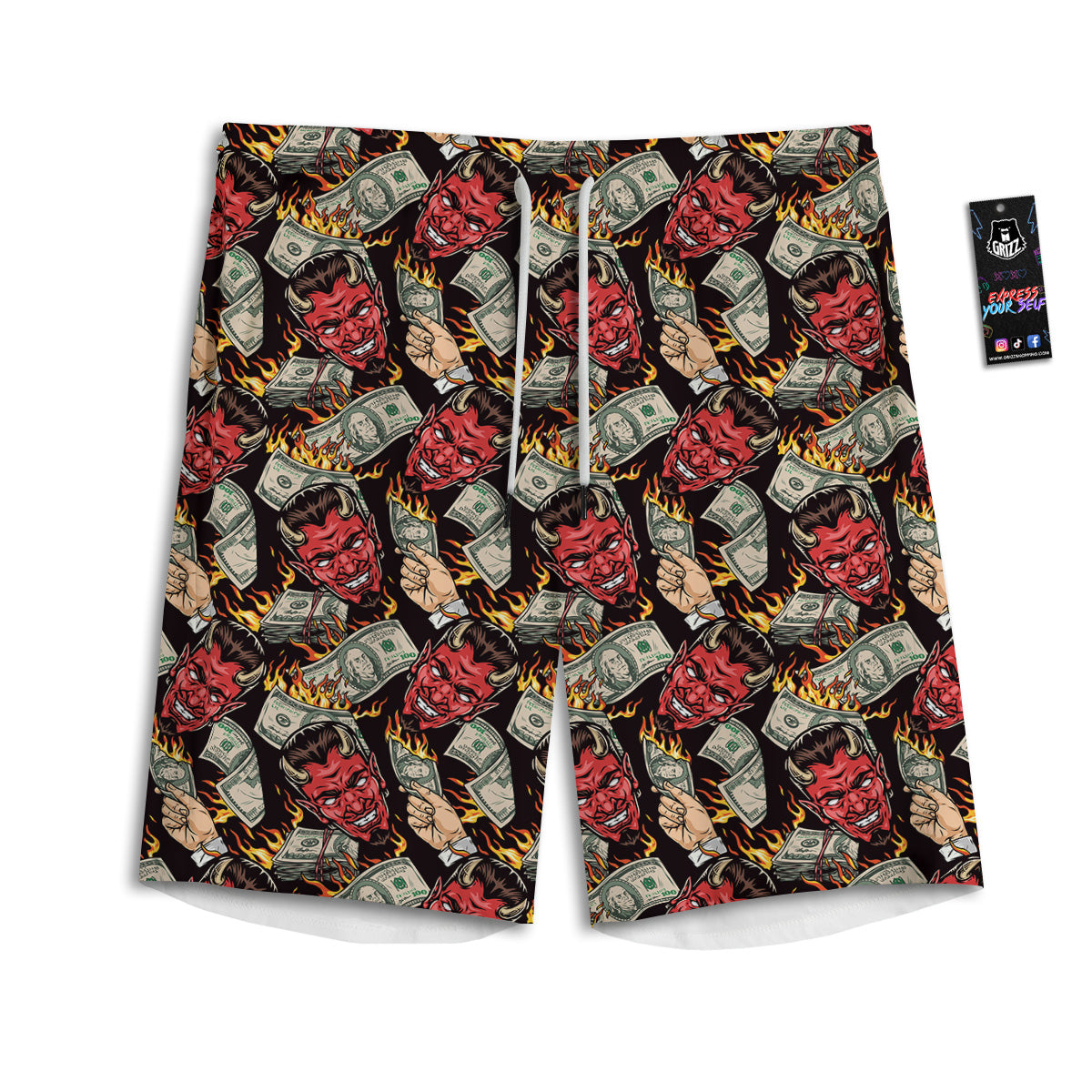 Devil And Dollar Print Pattern Men's Athletic Shorts-grizzshop