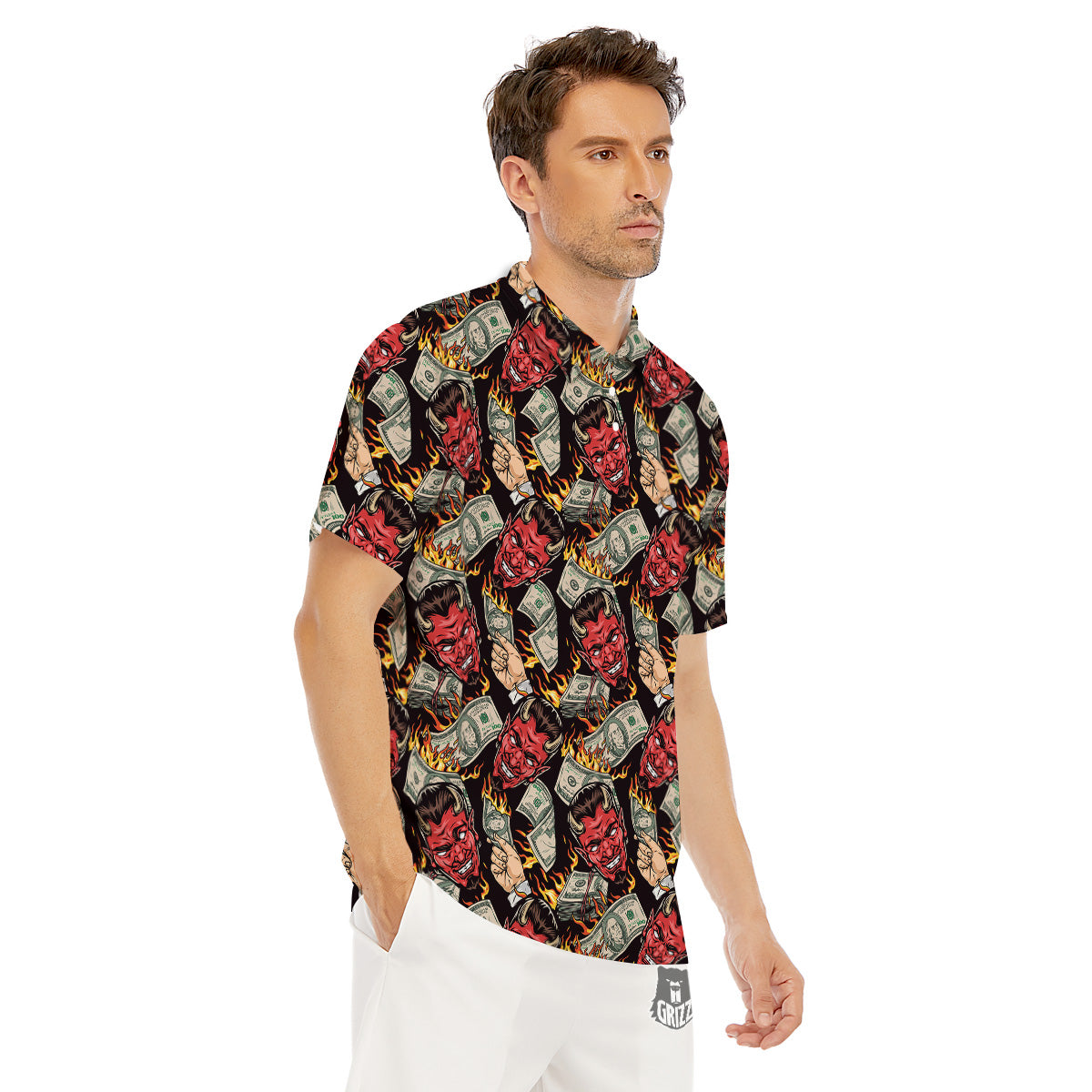 Devil And Dollar Print Pattern Men's Golf Shirts-grizzshop