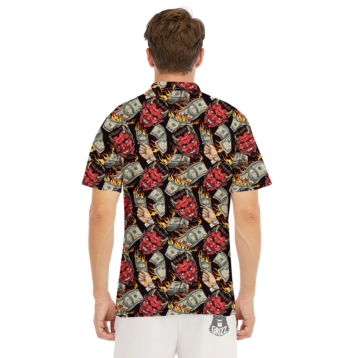 Devil And Dollar Print Pattern Men's Golf Shirts-grizzshop