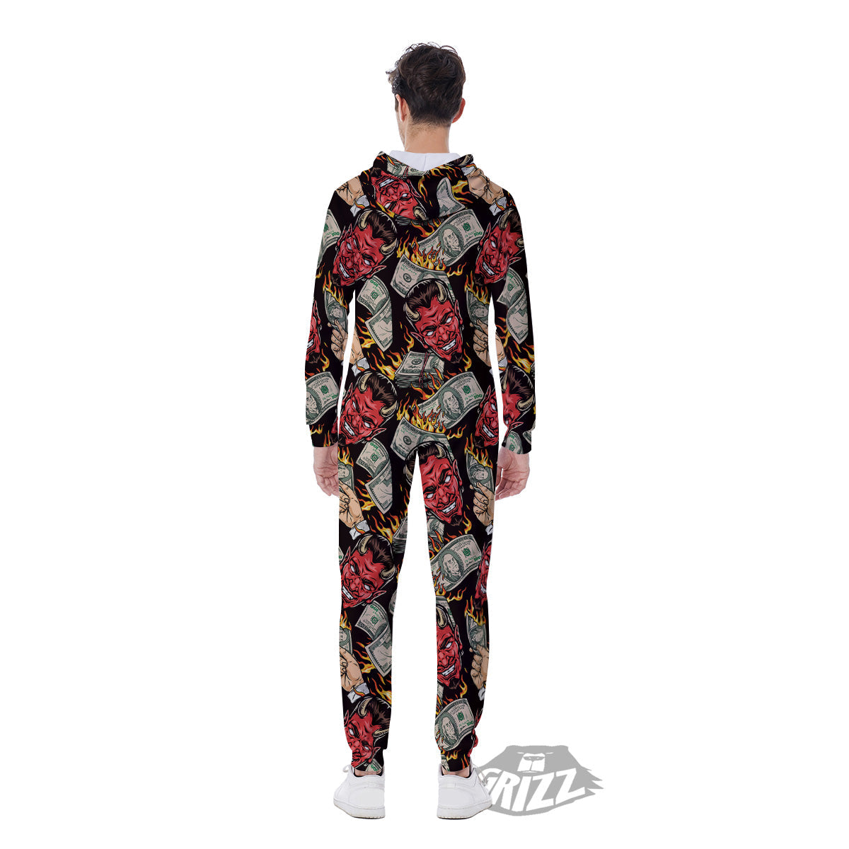 Devil And Dollar Print Pattern Men's Jumpsuit-grizzshop