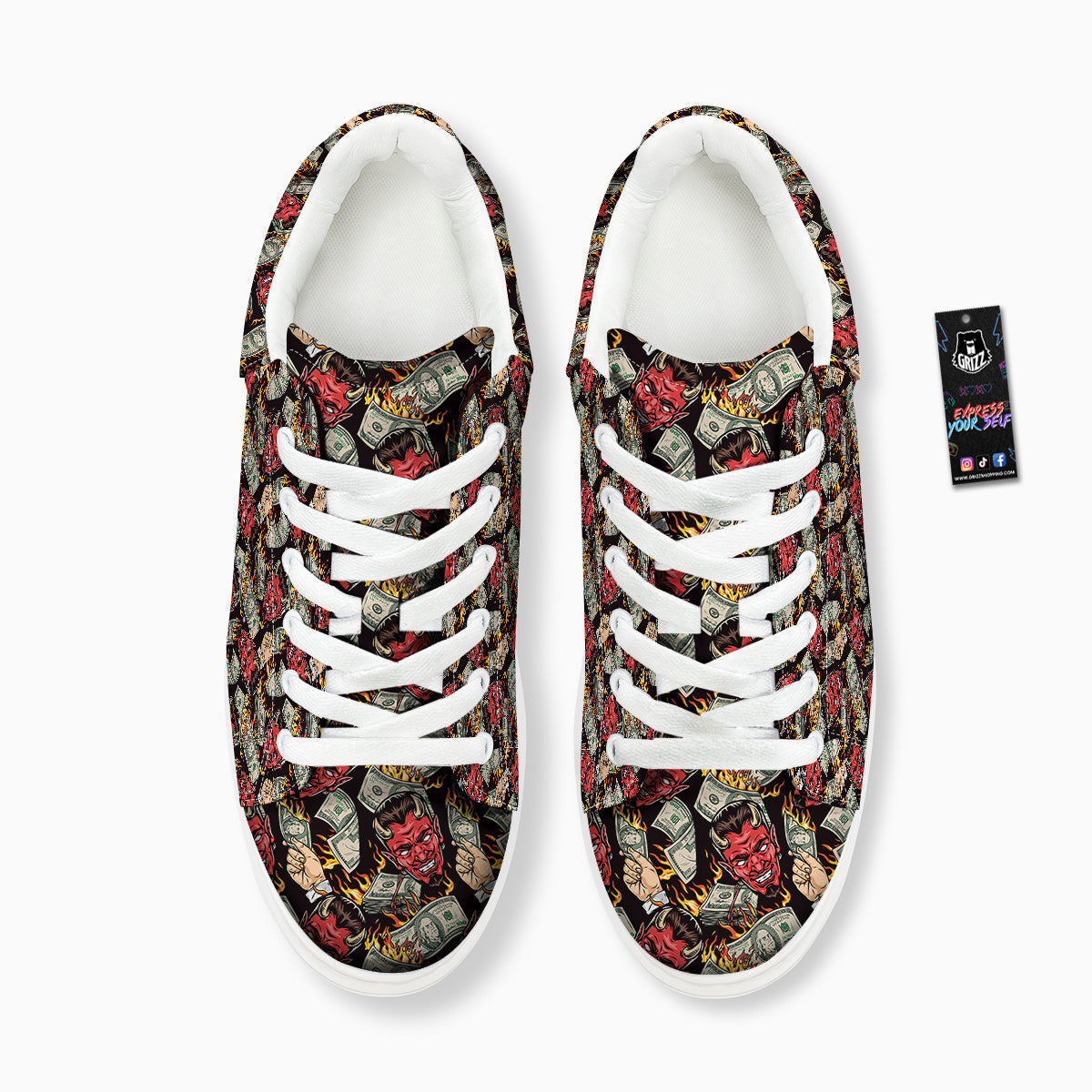 Devil And Dollar Print Pattern Platform Shoes-grizzshop