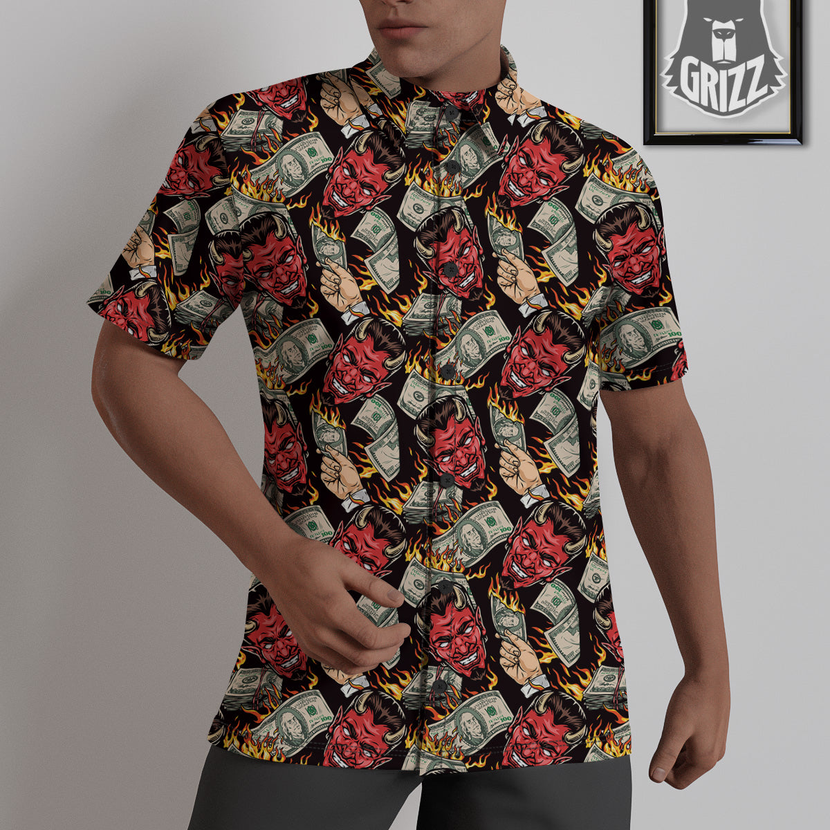 Devil And Dollar Print Pattern Untucked Shirts-grizzshop