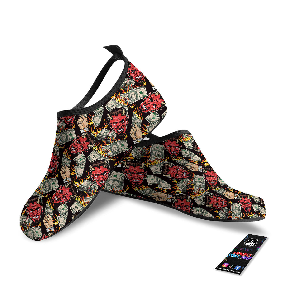 Devil And Dollar Print Pattern Water Shoes-grizzshop