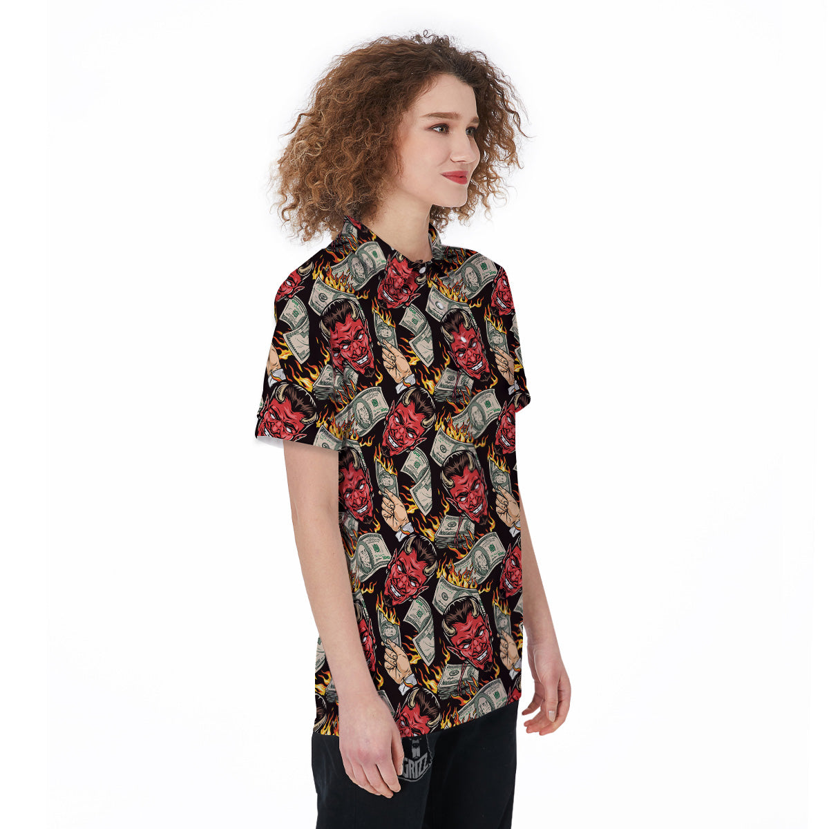 Devil And Dollar Print Pattern Women's Golf Shirts-grizzshop