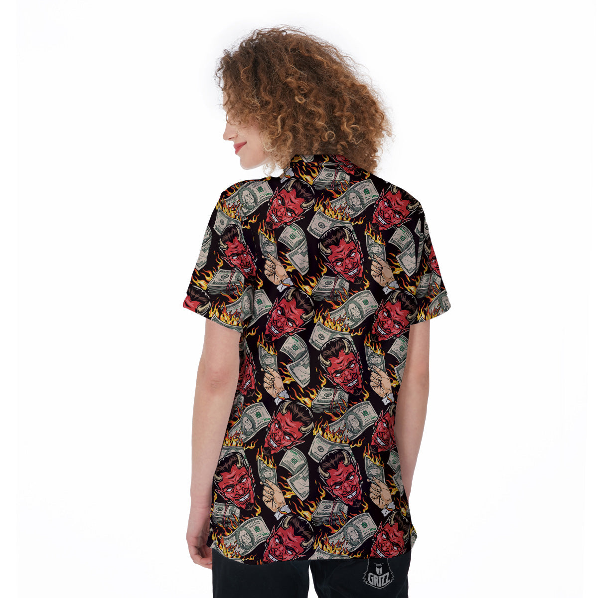 Devil And Dollar Print Pattern Women's Golf Shirts-grizzshop