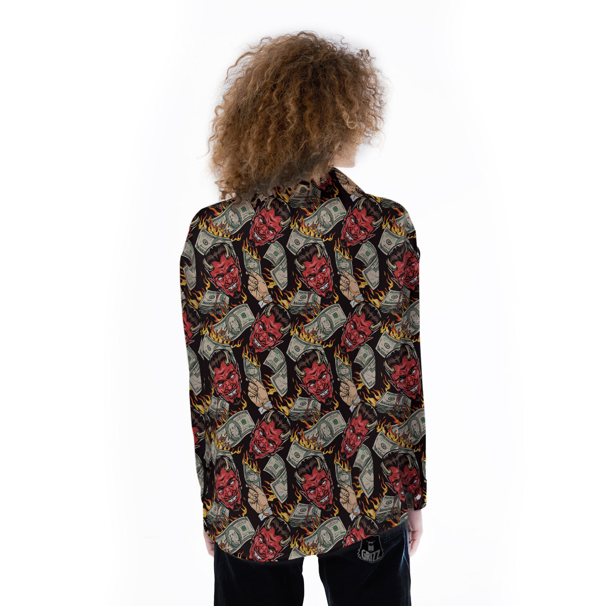 Devil And Dollar Print Pattern Women's Long Sleeve Shirts-grizzshop