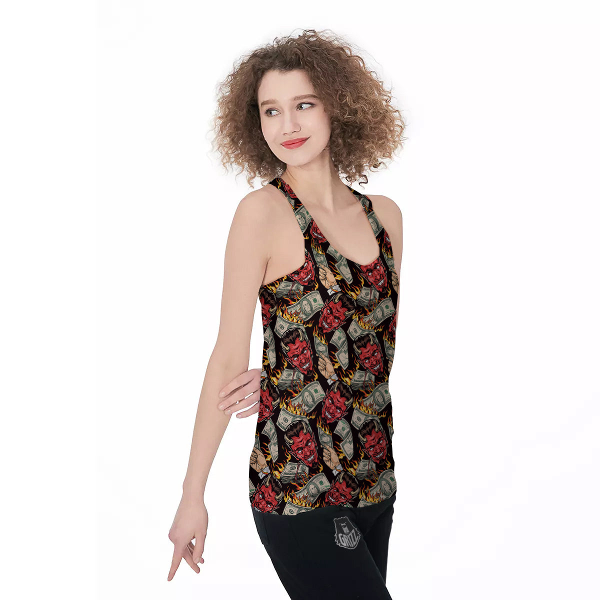 Devil And Dollar Print Pattern Women's Racerback Tank Top-grizzshop