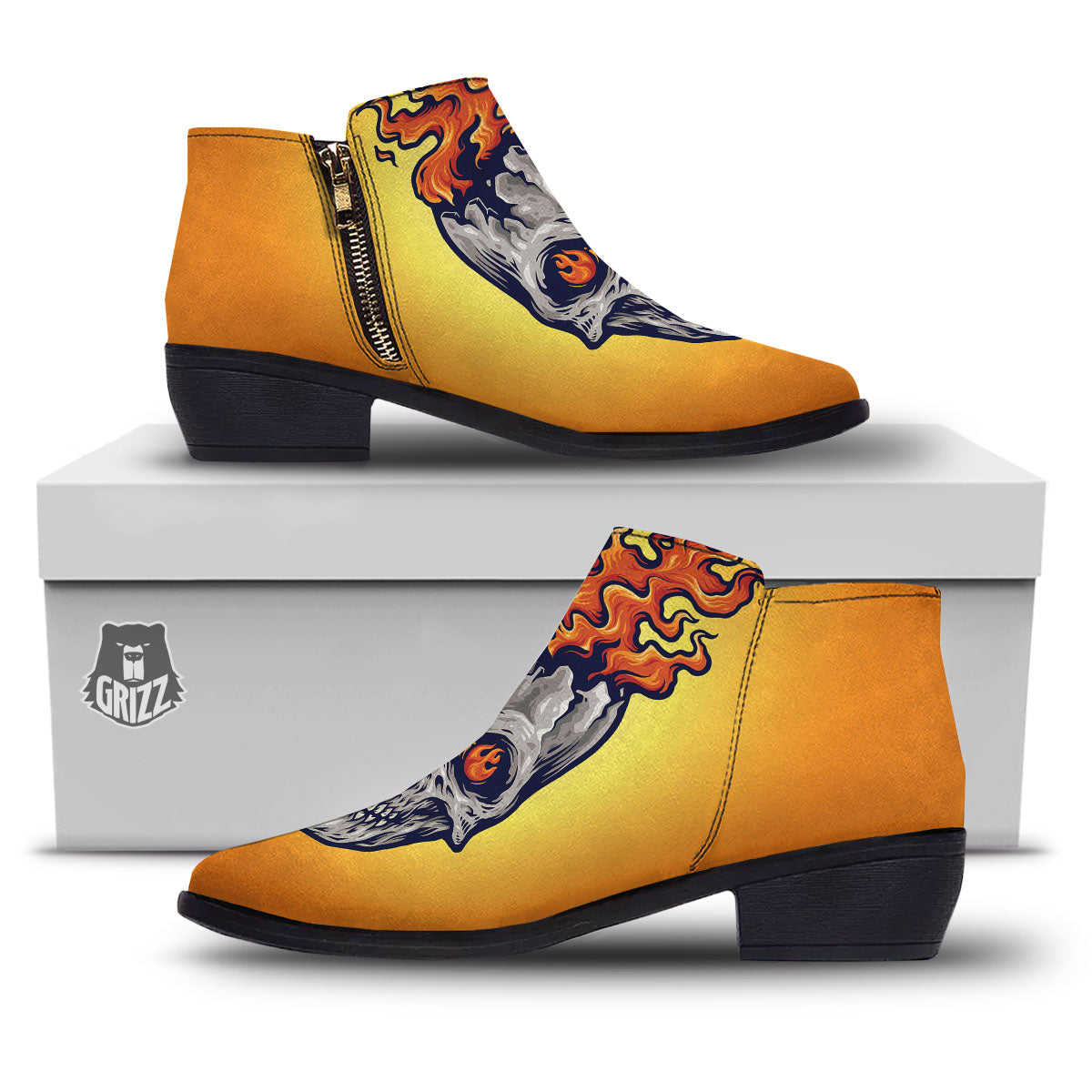 Devil Fire Punk Print Ankle Boots-grizzshop
