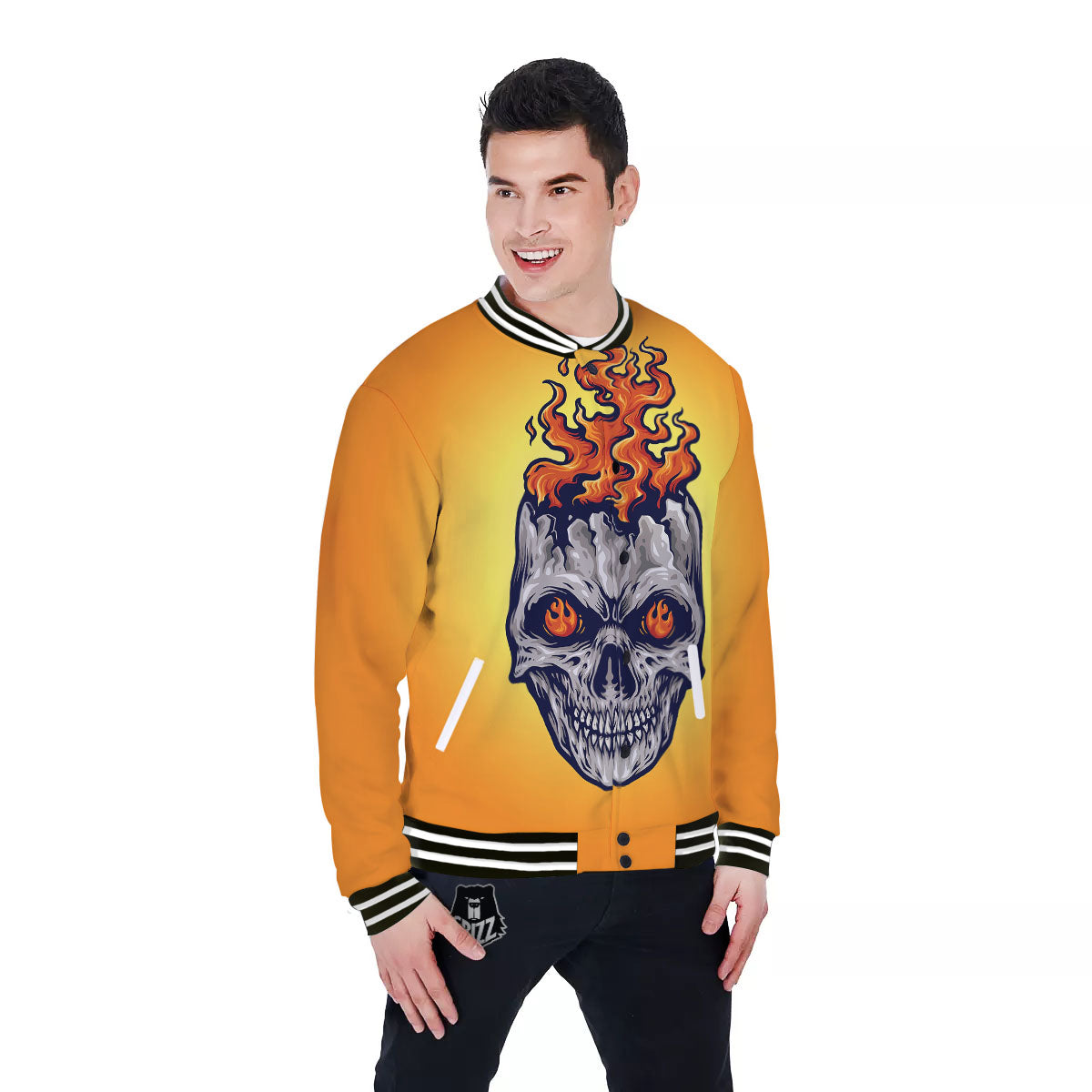 Devil Fire Punk Print Baseball Jacket-grizzshop