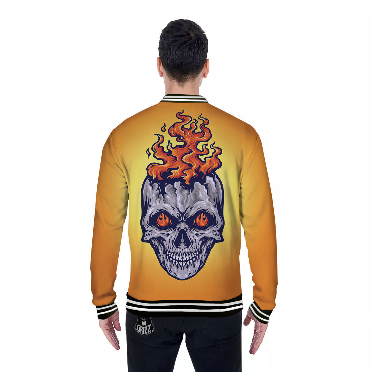 Devil Fire Punk Print Baseball Jacket-grizzshop