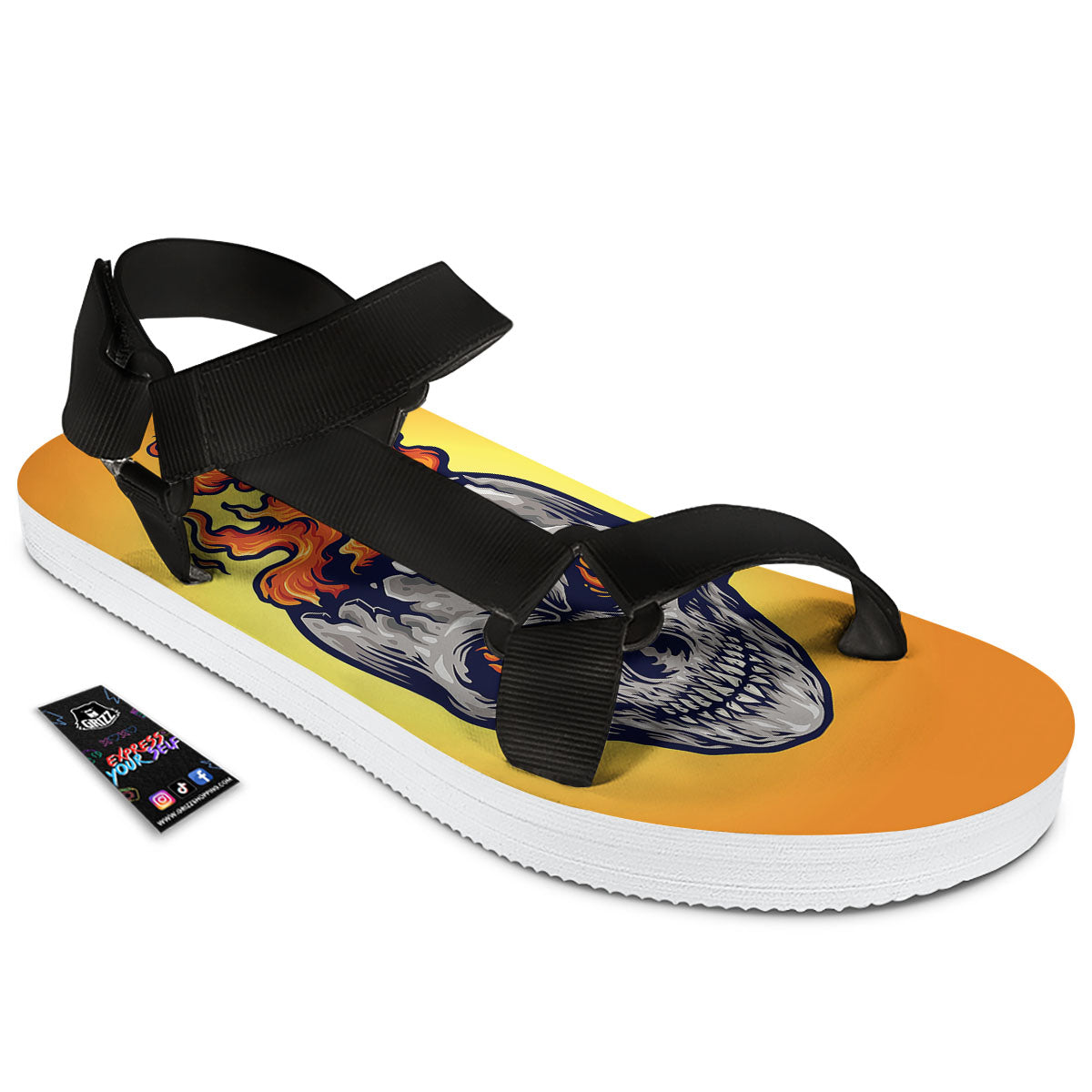 Devil Fire Punk Print Black Open Toe Sandals-grizzshop