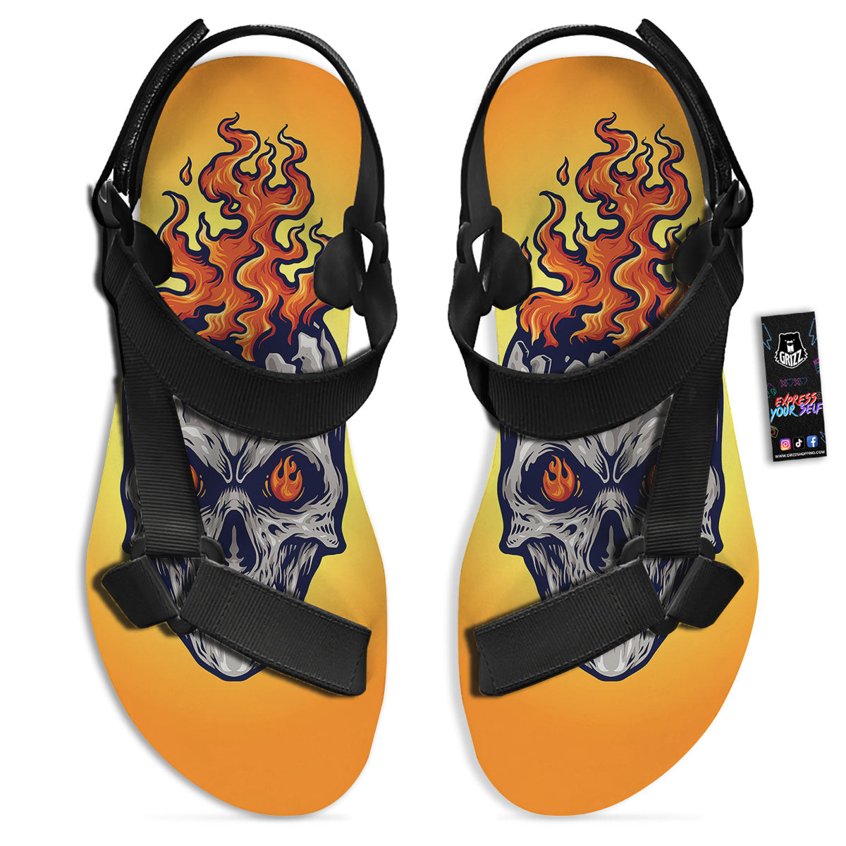 Devil Fire Punk Print Black Open Toe Sandals-grizzshop