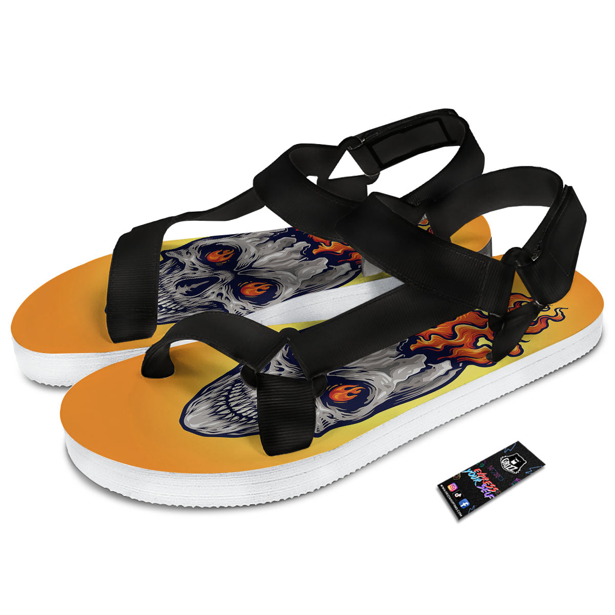 Devil Fire Punk Print Black Open Toe Sandals-grizzshop