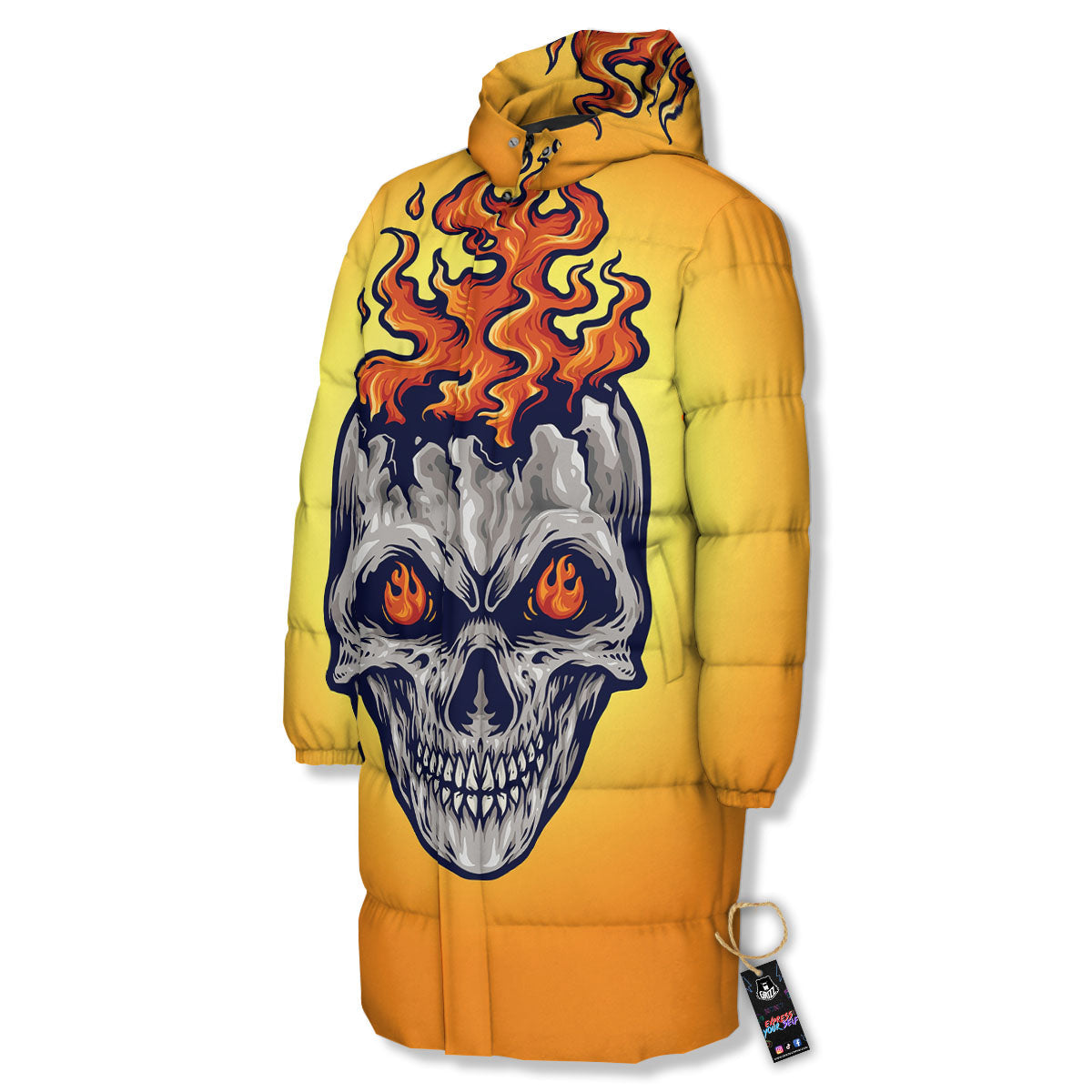 Devil Fire Punk Print Long Down Jacket-grizzshop