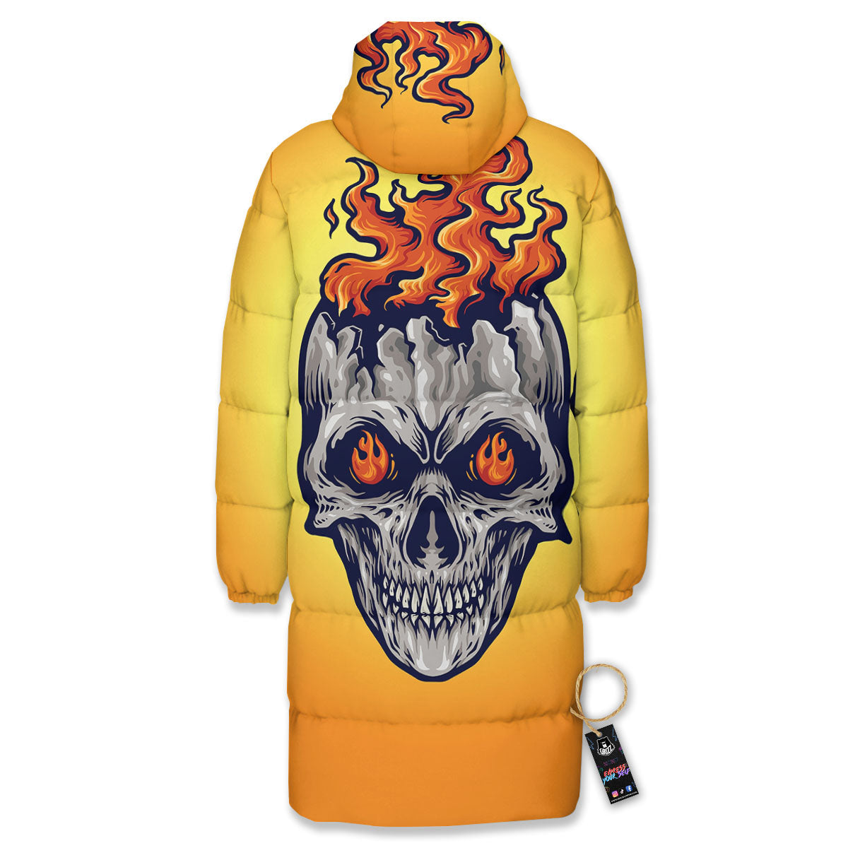 Devil Fire Punk Print Long Down Jacket-grizzshop