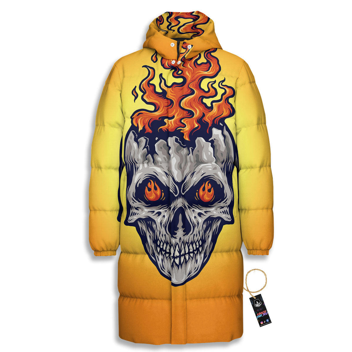 Devil Fire Punk Print Long Down Jacket-grizzshop