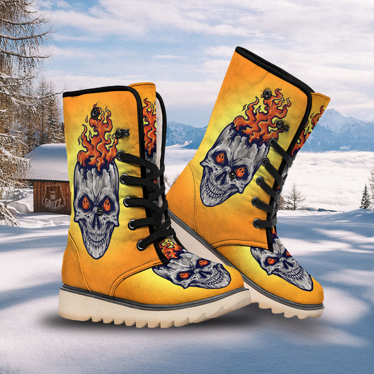 Devil Fire Punk Print Snow Boots-grizzshop