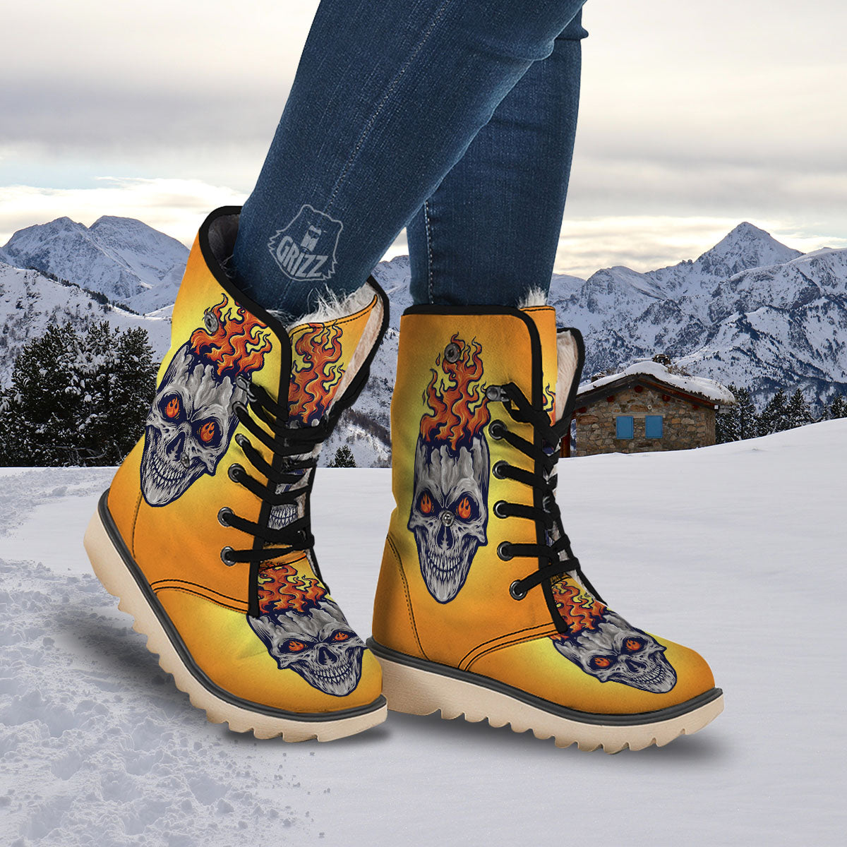 Devil Fire Punk Print Snow Boots-grizzshop