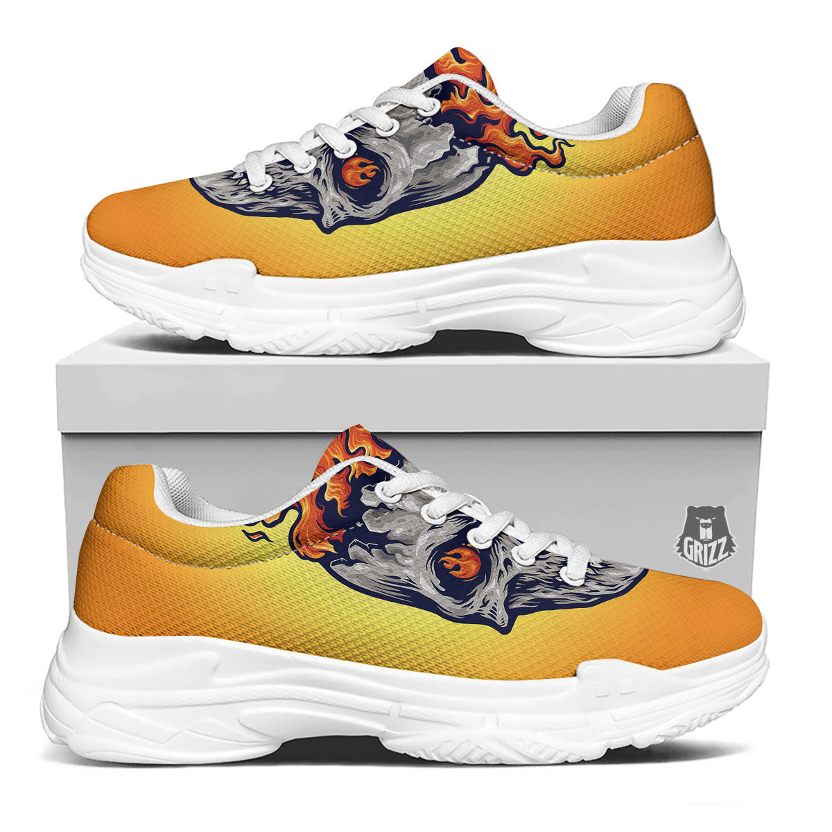 Devil Fire Punk Print White Chunky Shoes-grizzshop