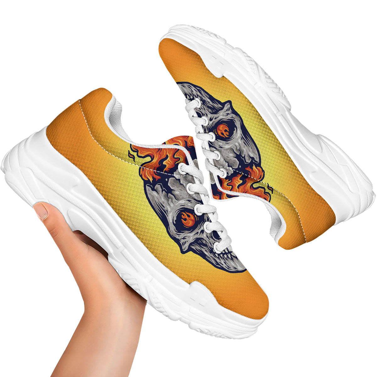 Devil Fire Punk Print White Chunky Shoes-grizzshop