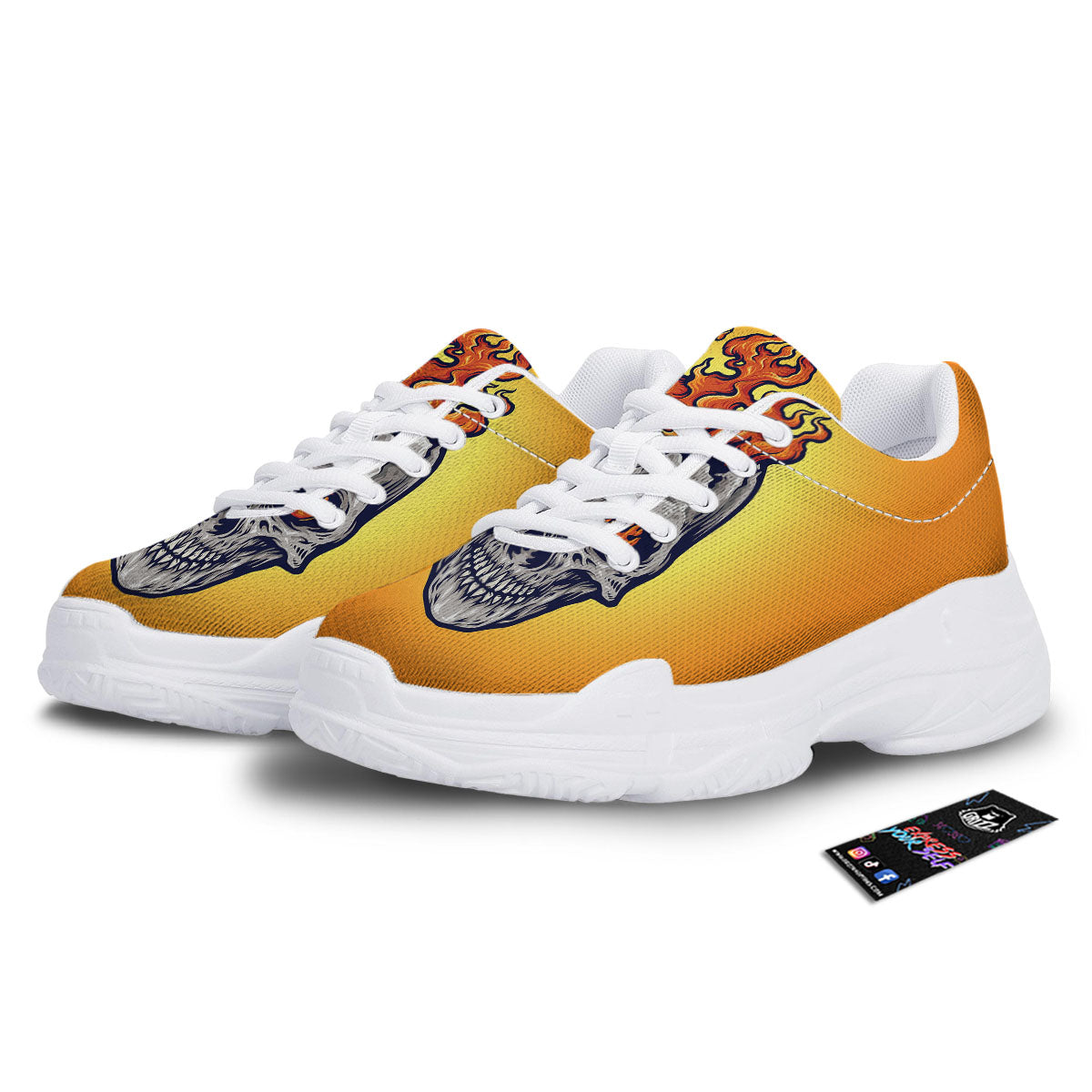 Devil Fire Punk Print White Chunky Shoes-grizzshop