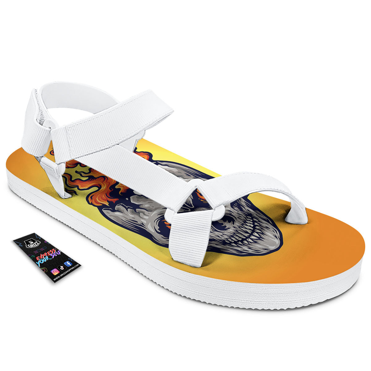 Devil Fire Punk Print White Open Toe Sandals-grizzshop