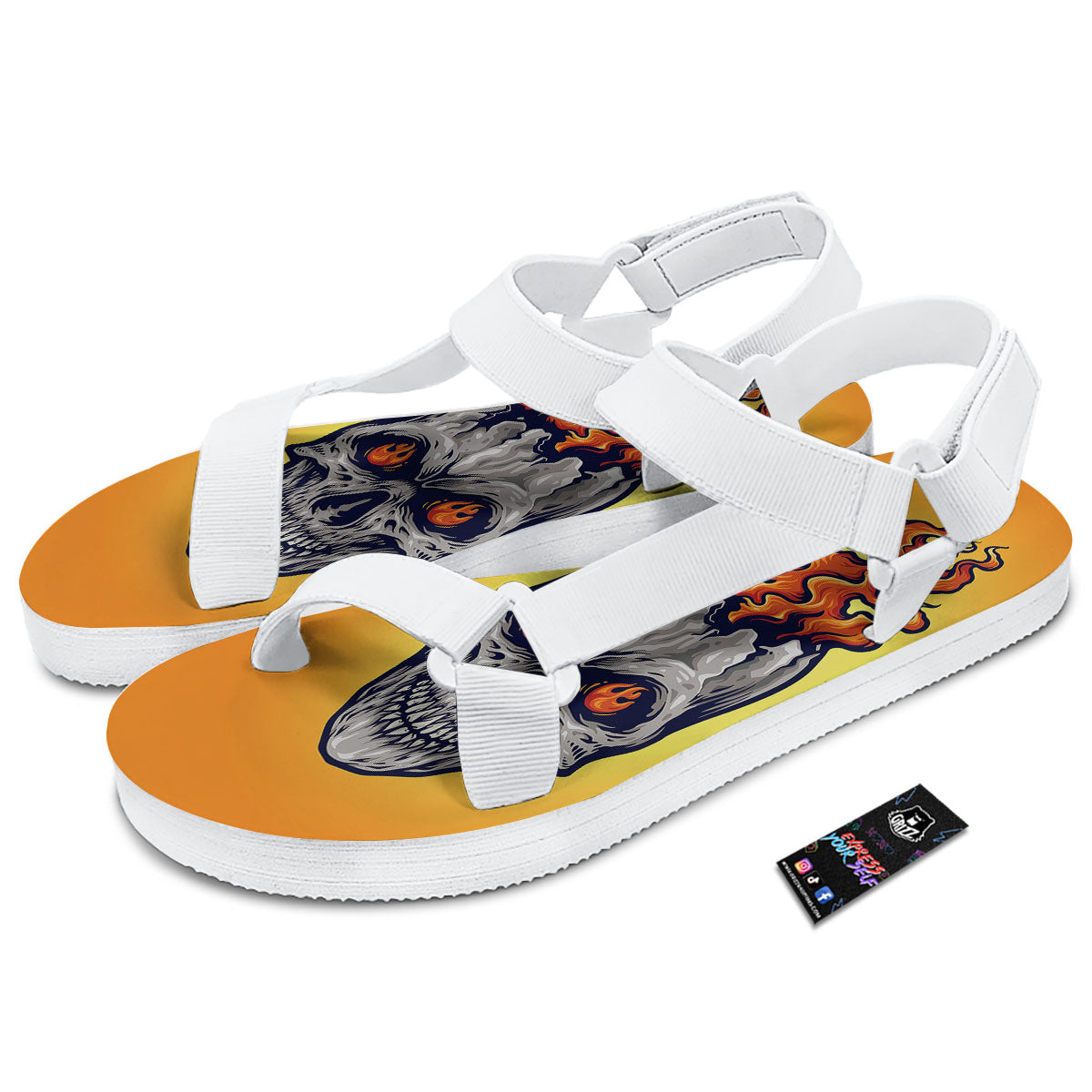 Devil Fire Punk Print White Open Toe Sandals-grizzshop