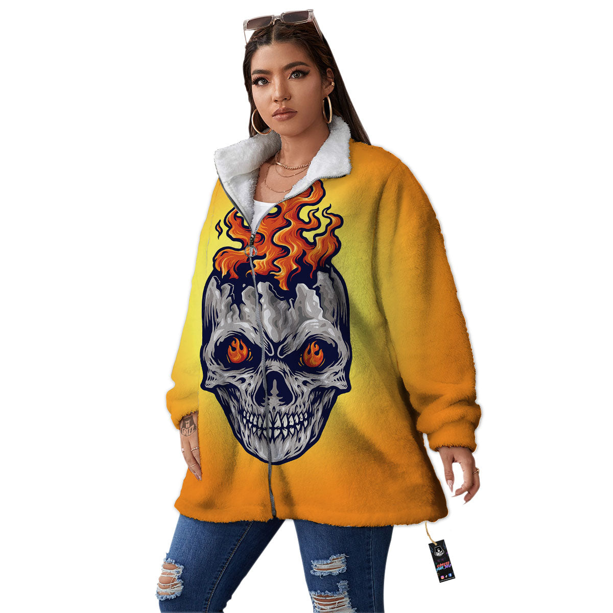 Devil Fire Punk Print Women's Sherpa Jacket-grizzshop