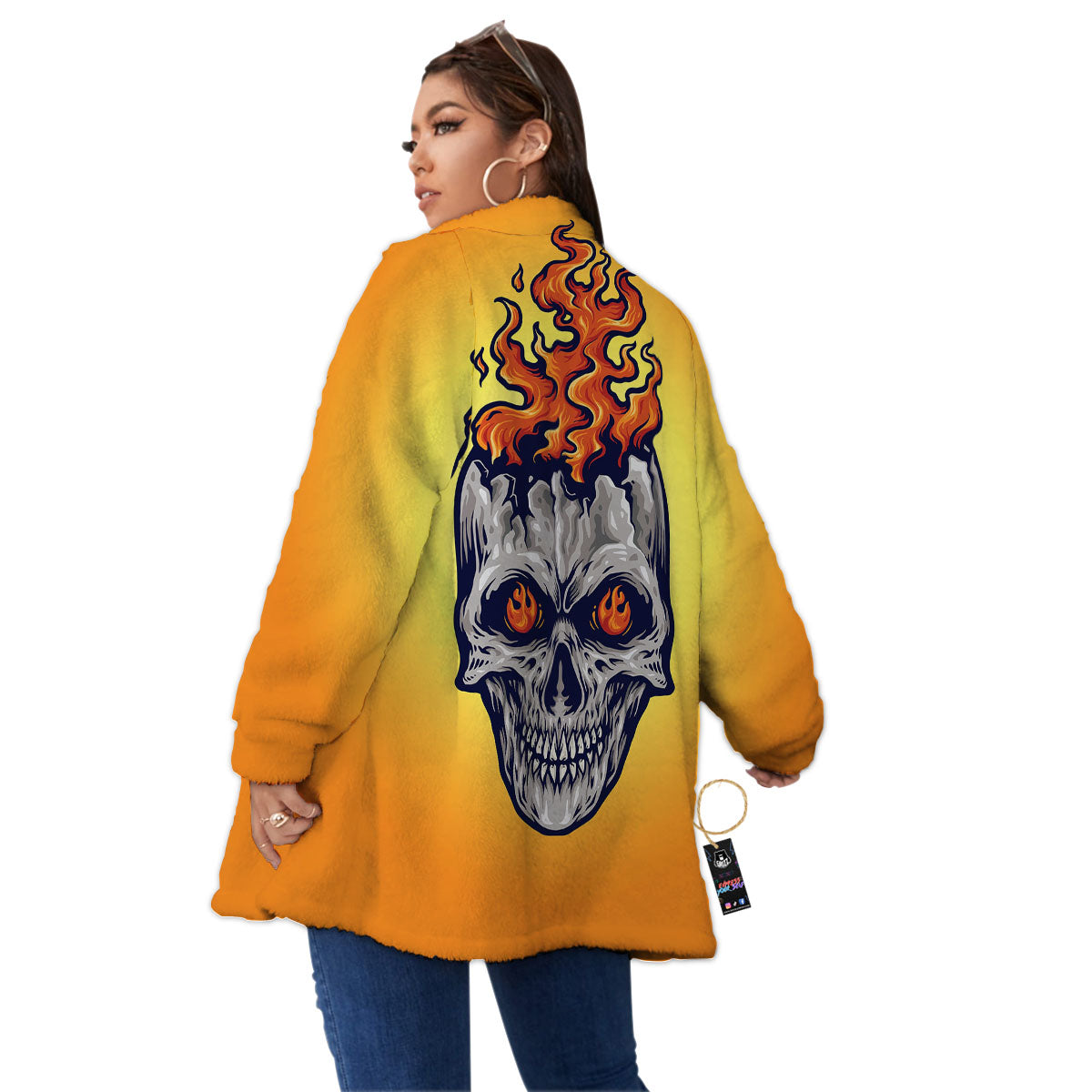 Devil Fire Punk Print Women's Sherpa Jacket-grizzshop