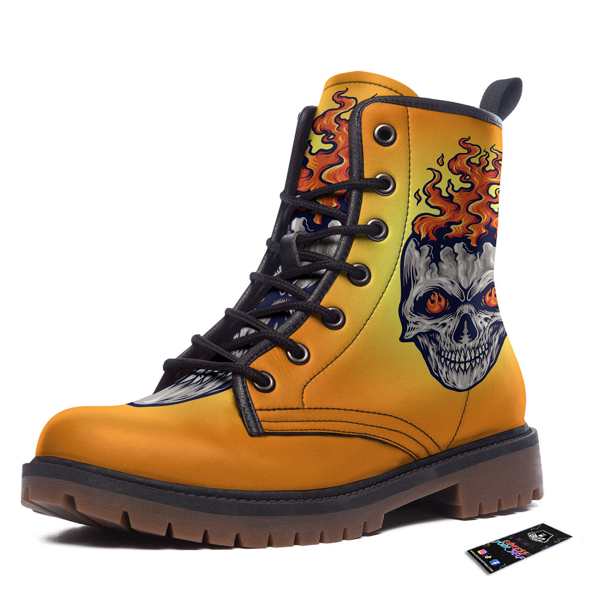 Devil Fire Punk Print Work Boots-grizzshop