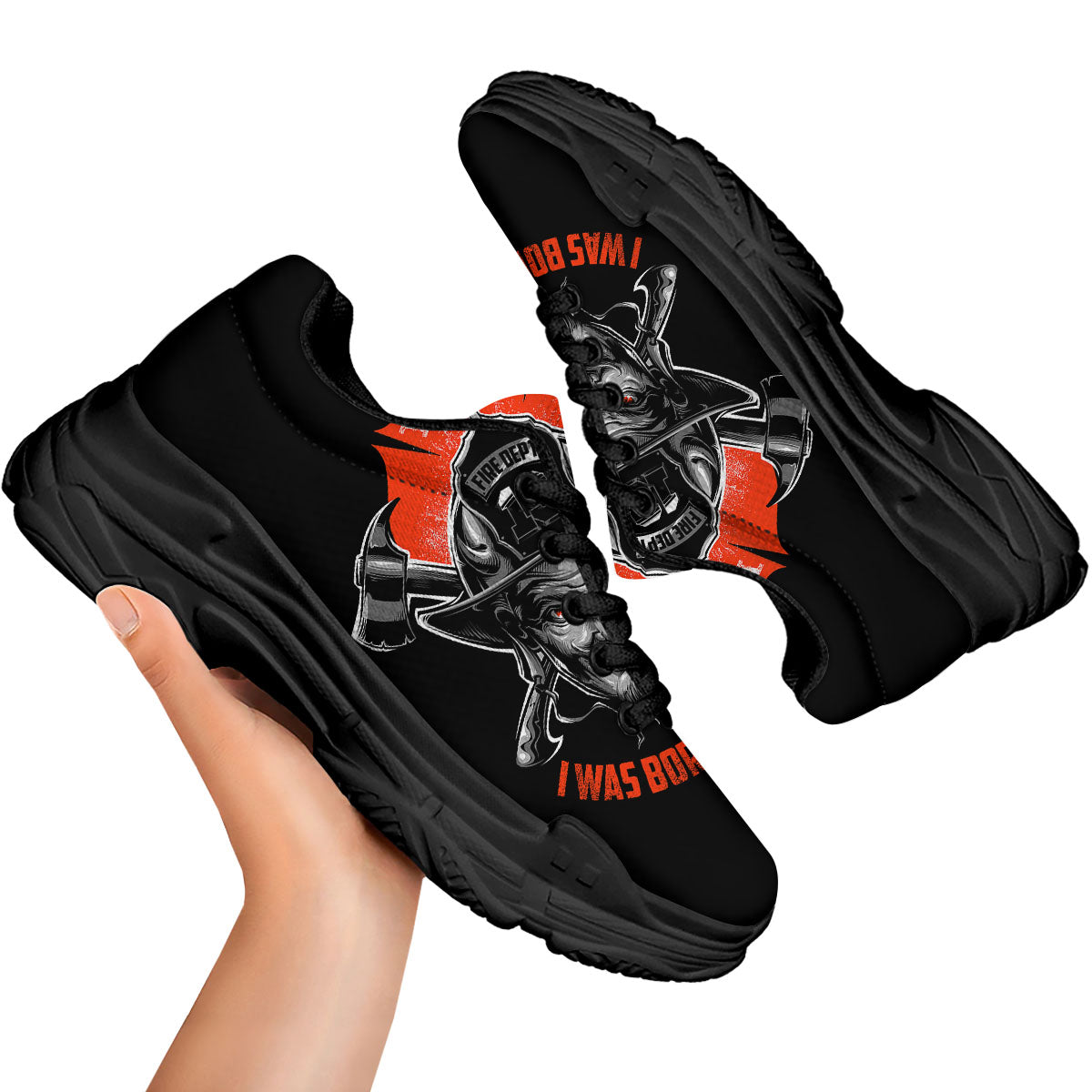 Devil Firefighter Print Black Chunky Shoes-grizzshop