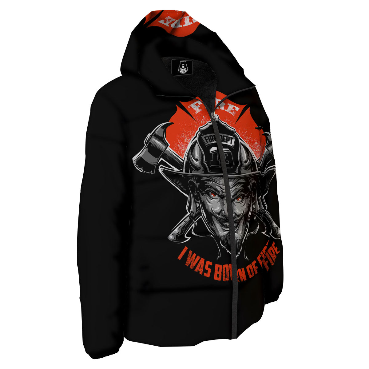 Devil Firefighter Print Down Jacket-grizzshop