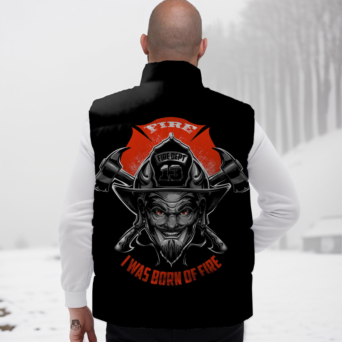 Devil Firefighter Print Down Vest-grizzshop