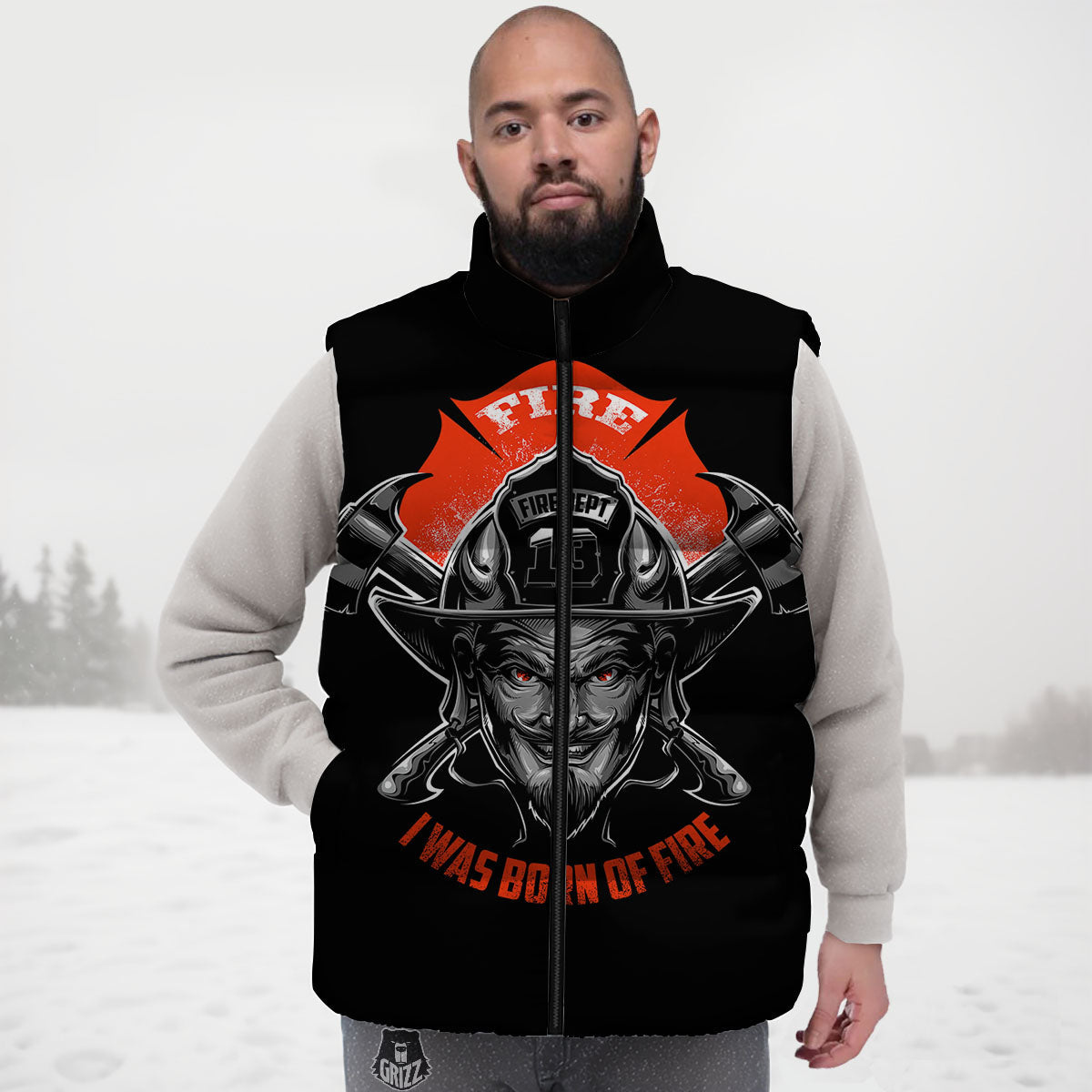 Devil Firefighter Print Down Vest-grizzshop