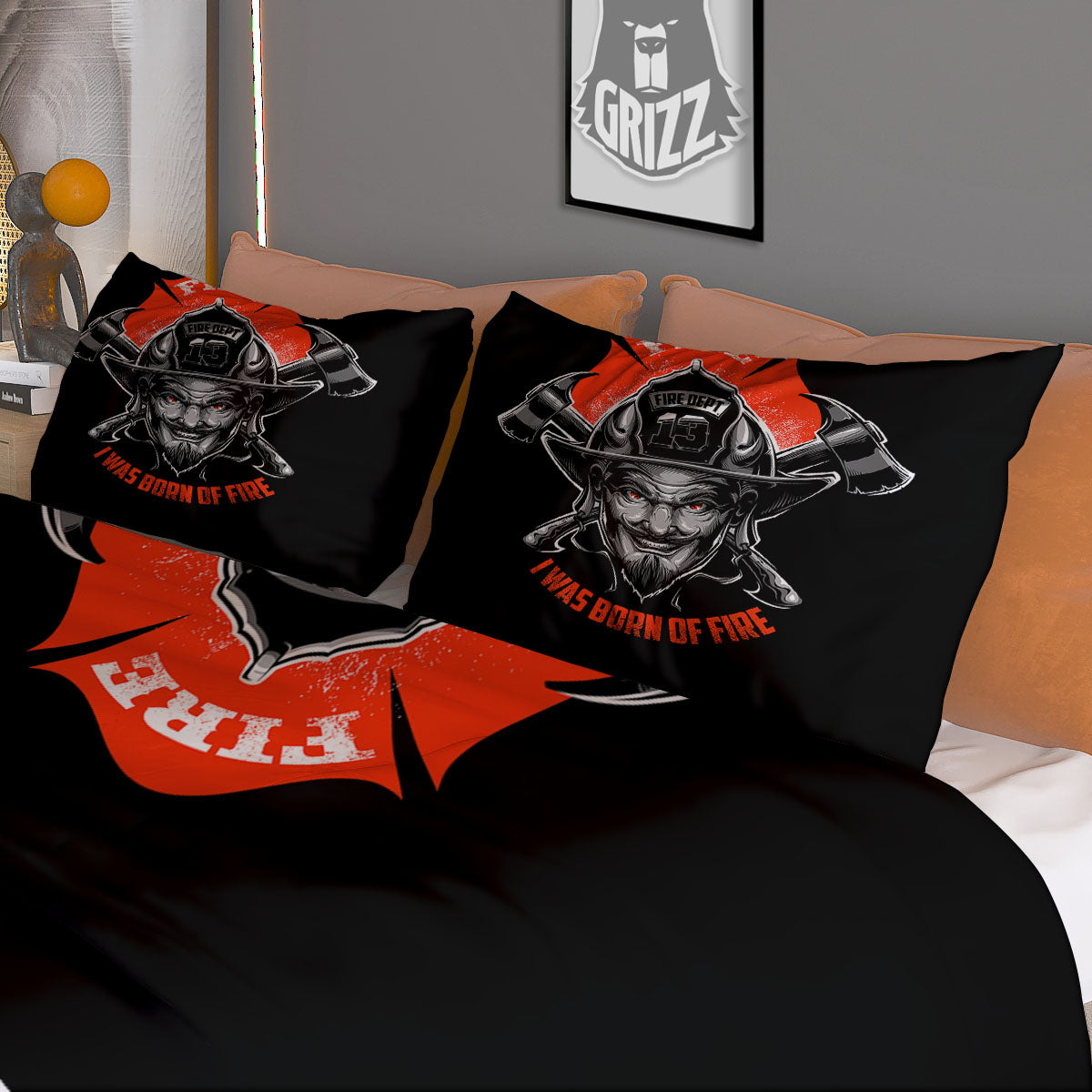 Devil Firefighter Print Duvet Cover Bedding Set