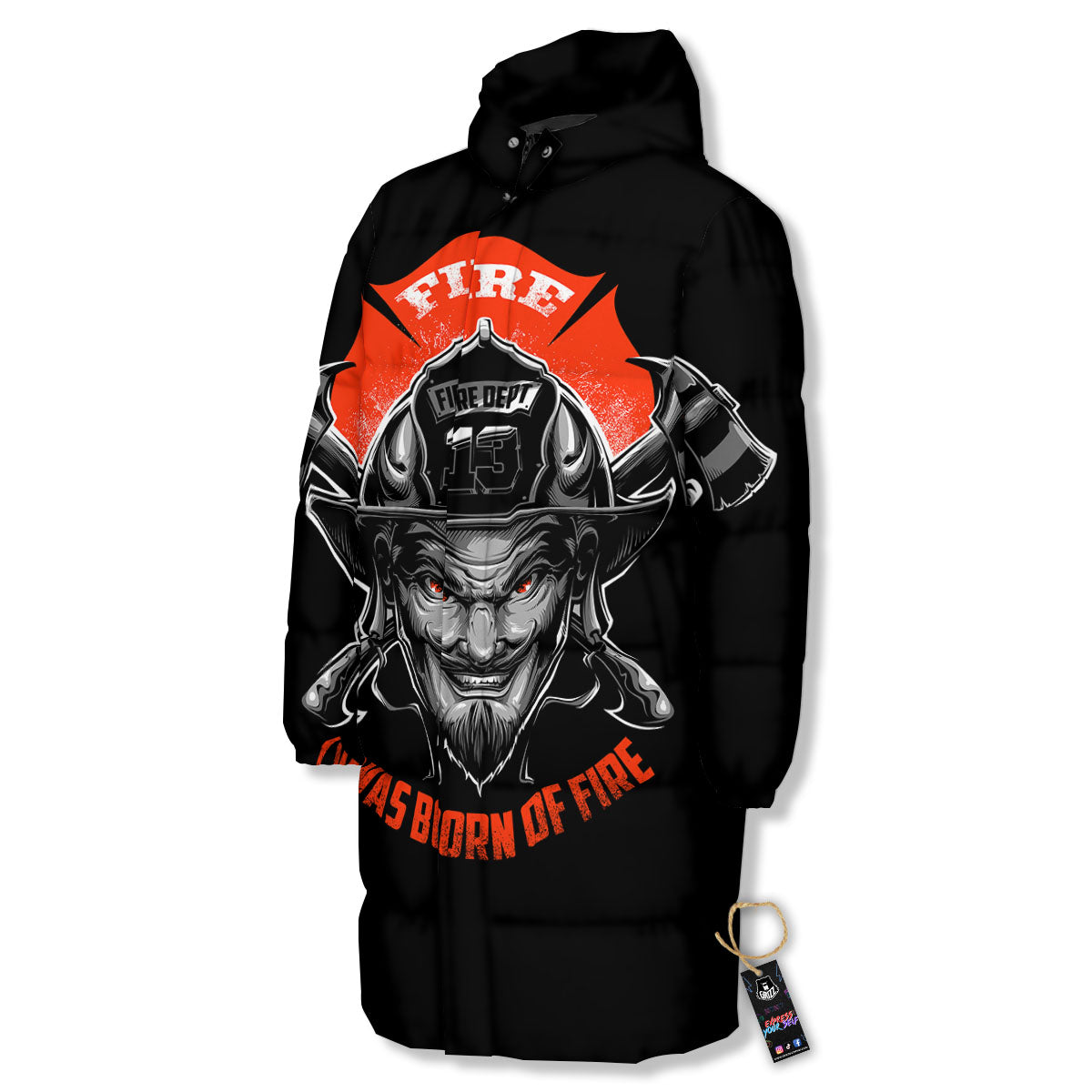Devil Firefighter Print Long Down Jacket-grizzshop