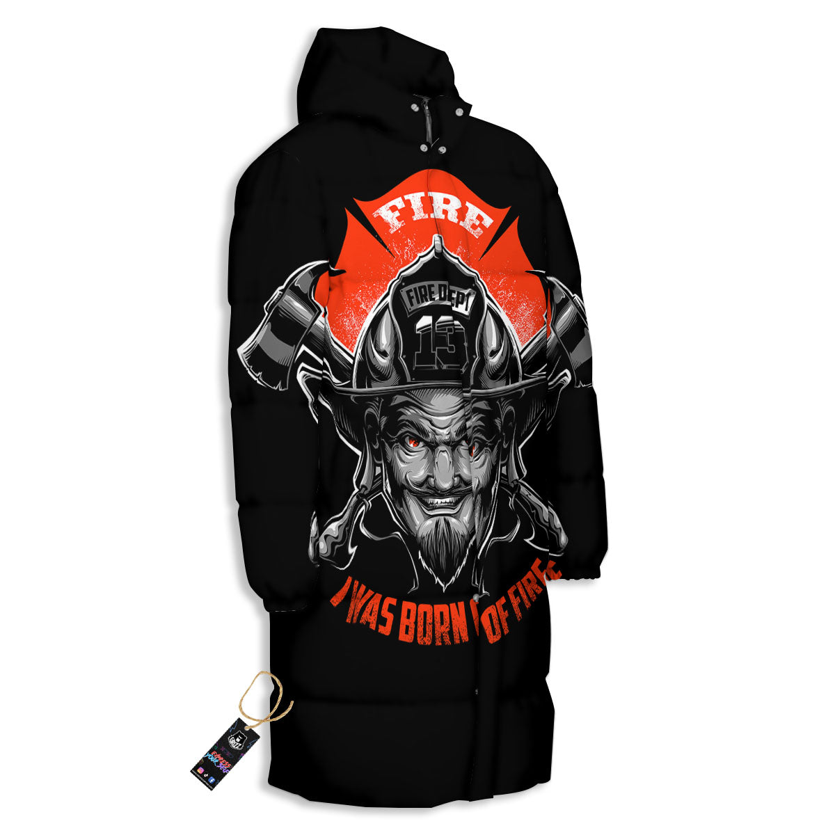 Devil Firefighter Print Long Down Jacket-grizzshop