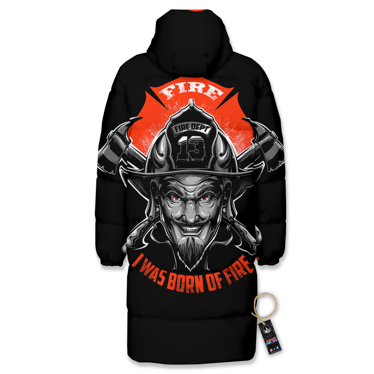 Devil Firefighter Print Long Down Jacket-grizzshop