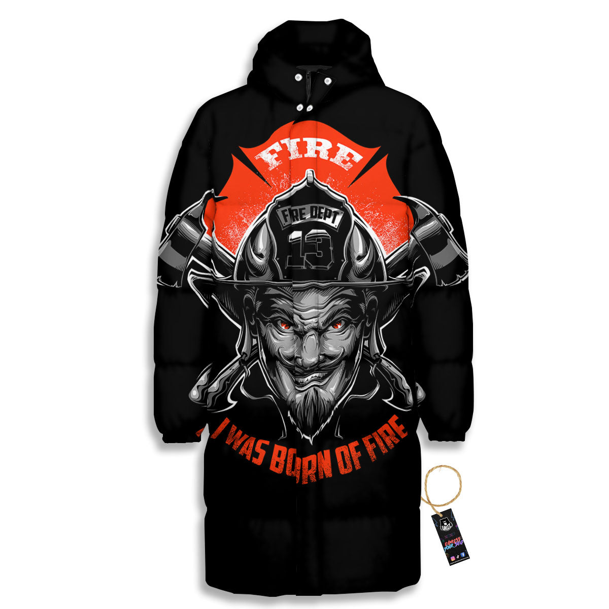 Devil Firefighter Print Long Down Jacket-grizzshop